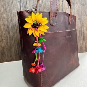 Yellow Daisy Flower Leather Bag Charm Genuine Leather Sunflower Crossbody Charm